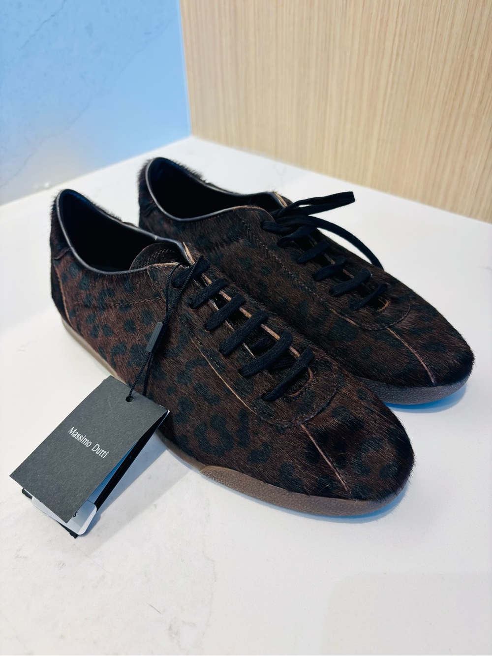 Massimo Dutti Leopard Print Hair-on-Leather Trainers EU39